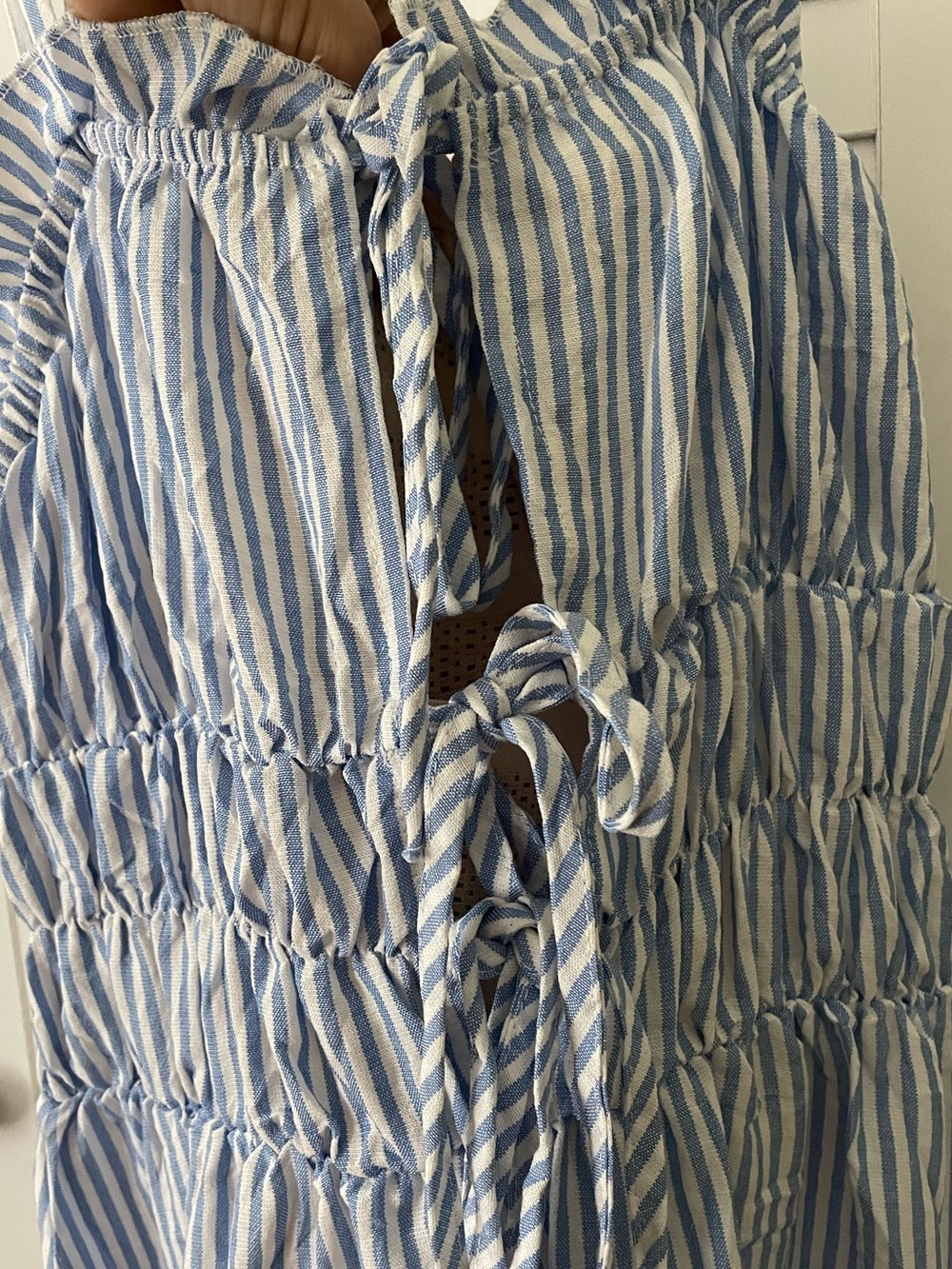Light Blue and White Striped Smocked Maxi Dress - Women S Cottagecore - Picture 3 of 4